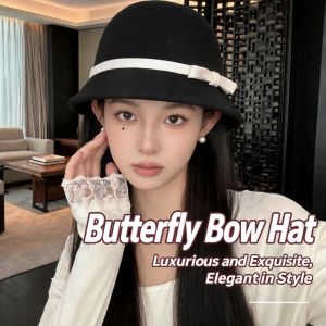 CHUN053634 Dome Felt Fedora Hats Soft Bowknot Decoration Bowler Hat Classic Elegant Women Felt Hat for Women