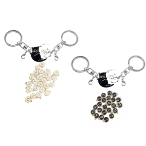Elegant Black And White Cat Keychains For Couples Stainless Steel Design With Customizable Letters Great For Daily Accessory