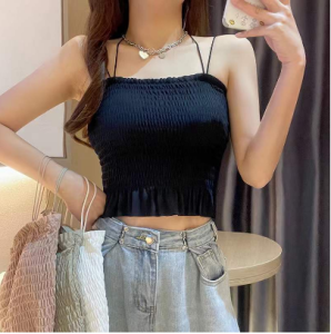 Tokofashion TankTop Crop Bra Motif Kerut Korean Style Bahan Katun Adem Dan Simple