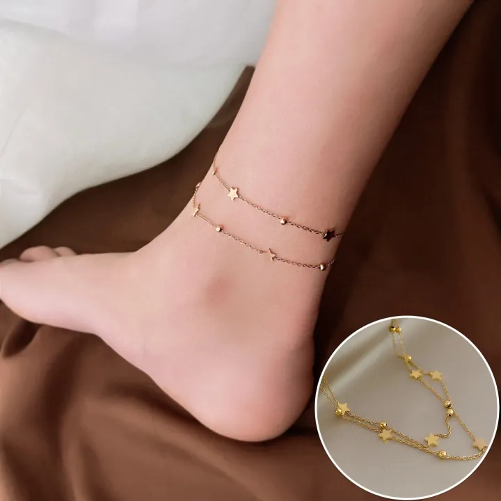 Noin%20Gelang%20Kaki%20Titanium%20Asli%20Anti%20Luntur%20Double%20Layered%20Little%20Star%20Untuk%20Wanita%20Korea%20GLK21%20-%20Image%202