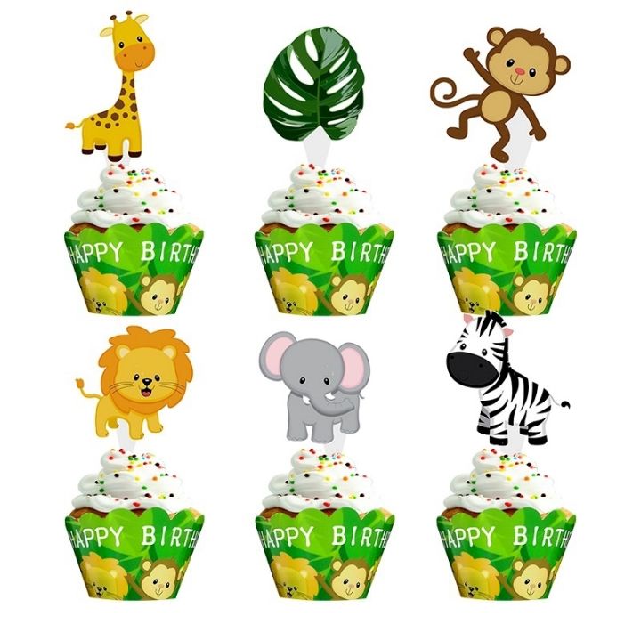 Animal Cake Toppers Cupcake Wrapper For Jungle Safari Birthday Party Decorations Lazada PH