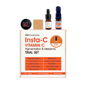 DM Essentials InstaC 4-in-1 combo FULL SET + SCAR Reduction Concentrate | Vitamin C skincare set | cerahkan parut jerawat hitam gelap | Serum Parut