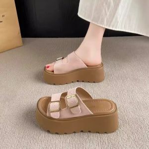 Free Shipping Thick-Soled Height-Increasing Slippers For Women Summer Outdoor Wear 2026 New Style Perfect With Dresses For Outings And Beach Trips One-Strap Sandals