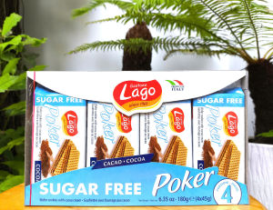 Bánh xốp kem không đường vị ca cao Lago Poker 180g (4x45g) cho người tiểu đường ăn kiêng – Sản xuất tại Ý