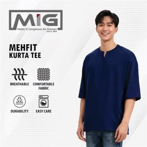 MIG Polyester V neck Short Sleeve Plain Mehfil Kurta Tee