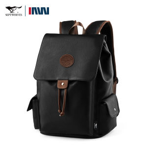 SEPTWOLVES genuine leather laptop bag for men Black Waterproof High-end leather Notebook cow leather bag for Work