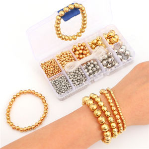 1250ชิ้น/กล่องผสม3/4/6/8/10มิลลิเมตรสีทองเงิน CCB ลูกปัดกลมกับสตริงยืดหยุ่นสำหรับสร้อยข้อมือ DIY เครื่องประดับทำลูกปัดชุดอุปกรณ์เสริม