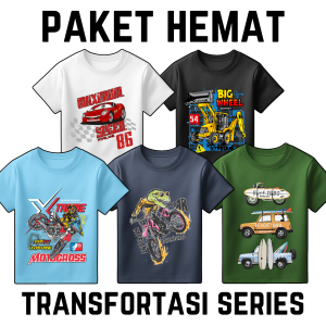 Paket Usaha Hemat Baju Kaos Setelan Anak Laki Laki Distro Karakter Transfortasi Umur 1 - 10 Tahun