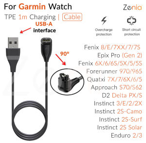 Zenia 1m/17cm Smart Watch Charger Adapter USB-A Type-C Elbow Female Charging Cable for Garmin Fenix 8 E AMOLED 7X 7 7S 6X 6 6S Pro Sapphire Solar 5X 5 5S Plus Enduro 3 Approach S70 S60 S62 Instinct 40mm 45mm 50mm 2S Surf Camo Epix Gen 2 Tactix D2 Delta S