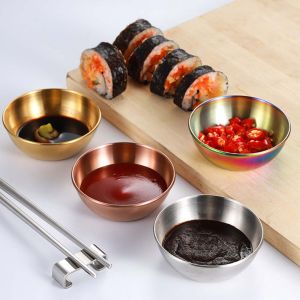 WEYAN Durable Round Tableware Home Essential Stainless Steel Sauce Dishes Seasoning Dish Food Snack Dish Small Bowl Sauce Plate