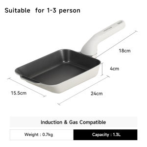 Jeetee Titanium Ceramic Non Stick Tamagoyaki Pan Square Japanese Omelette Pan 24CM NO PFOA/PFAS/PTFE Induction & Gas Compatible