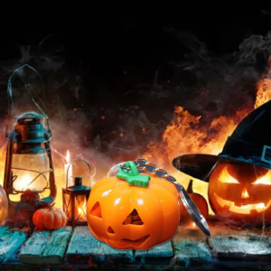 Halloween LED Pumpkin Keychains Luminous Keychains Toys Glowing Halloween Jack-o-lantern Keychain Party Props Gifts