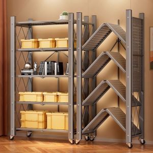 พร้อมส่งชั้นวางของพับเก็บได้ 3/4/5ชั้น 163cm มีล้อ ประหยัดพื้นที่และจัดเก็บได้สะดวก โครงเหล็กเคลือบกันสนิม ไม่ต้องประกอบ