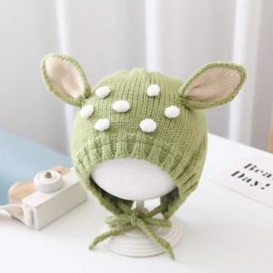 YESMILE Vải nhung Mũ cho bé Hoạt hình Bảo vệ tai Mũ len cho bé Dễ thương Mũ len hình hươu Mùa thu và mùa đông.