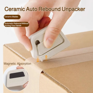 【FAMMY FAEY】Automatic Rebound Magnetic Ceramic Box Opening Knife Rebound Magnetic Anti-Stick Box Opening Knife Portable Express Box Opening Knife