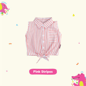 Baju Kemeja Anak Perempuan Salur Stripe Rose Crop Top usia 6 Bulan - 8 Tahun
