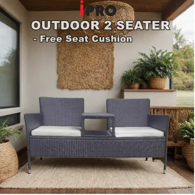 IPRO Outdoor Chair and Table set Outdoor Furniture Balcony Garden Chair 2 Seater Rattan Chair With Table Meja Kerusi Outdoor Kerusi Rotan Taman Moden