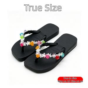 Girls Sparkly Beaded Flip Flops Toddler Rhinestone Embellished Soft Non-Slip Sole Beach Sandals Princess Style Footwear Perfect for Parties & Daily Outings Size 24-35