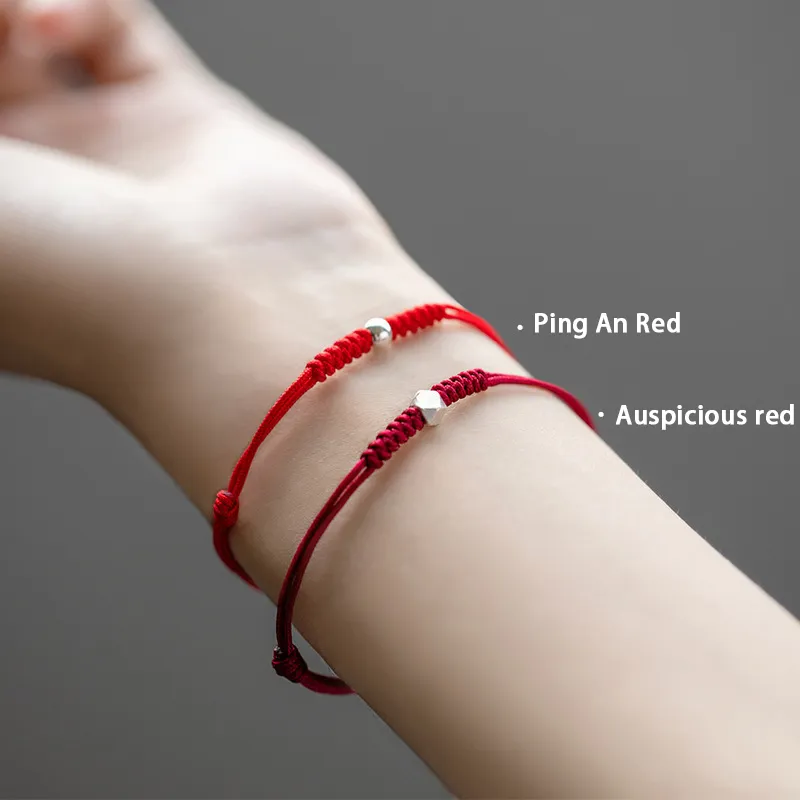 Red String Bracelet with Silver