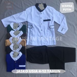 Setelan Baju Koko Jasko Anak Laki Laki Cowok Umur 4-12 Tahun Terbaru 2022/ Baju Muslim Anak