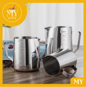 Ca đánh sữa  inox có mỏ có vạch định lượng đủ size - Cốc ca đánh sữa inox