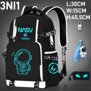 【 3NI1】Waterproof Luminous Astronaut School Bag For Boys Grades