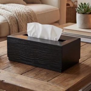 Sacesr Solid Wood Tissue Black Square Napkin Case Desktop Paper Storage Holder Multifunctional Practical Living Room Organization 8K3Q7