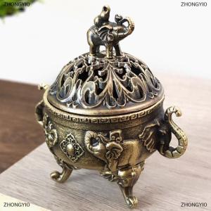 [COD] ZHONGYI0 Elephant Lucky Incense Burner Metal Lotus Incense Burner Bowl Incense Holder With Handle Yoga Meditation Home Decor AncientStyle