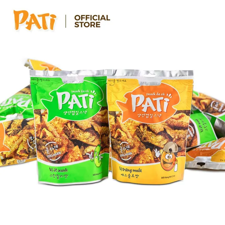 [GÓI LẺ 50G] Snack Da Cá PATI Cao Cấp Chiên Giòn Vị Ớt Xanh/ Trứng Muối ...