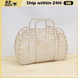 Portable Bath Basket Hollow Out Large Bathroom Basket Handheld Rattan Sundries Container Home Kitchen Shopping Organizer Beach Basket Plastic Handbag Large Capacity