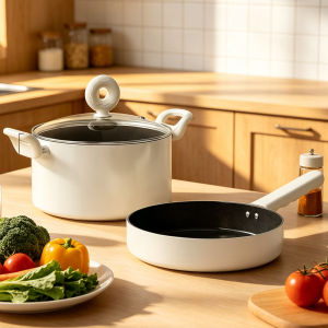 High-Quality 22cm Nonstick Soup Pot with 2 Frying Pans for Convenient Cooking on All Cooktops