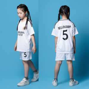 2425 ชุดฟุตบอลเรอัลมาดริด 5 เบอร์เบลลิงแฮม 7 เลขที่ Vinicius 9 Mbappé เสื้อเด็กชุดขาวดำ