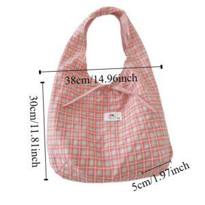 HEFEI Cloth Double Sided Vest Bag Sweet Bowknot Lattice Shoulder Bag Portable Commuting Canvas Tote Bag Women