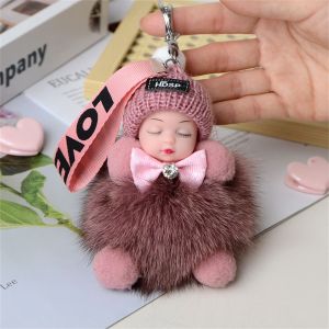 ONFIN Colorful Charming Decoration Bag Pendant Jewelry Gift For Girls Ball Pendant Fluffy Plush Doll Plush Keychain Sleeping Baby Doll Pompom Keyring