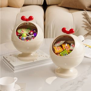 W0AGZ4J2 Plastic Snack Box with Lid Round Candy Storage Bowl Multifunctional Fruit Tray Home