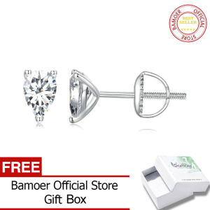 BAMOER Moissanite ต่างหูเม็ดกลม D ทรงลูกแพร์สดใสต่างหูเงินทรงยาว925สำหรับผู้หญิง MSE049