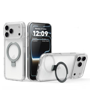 Luxury Alloy Bracket Transparent Magne Case for iPhone 17 Air 16 15 14 Plus 13 12 11 Pro Max For MagSafe Acrylic Hard Cover