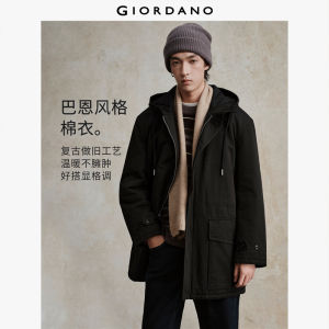 Giordano Men 100% Cotton mid-length hooded barn jacket Free Shipping 18075835