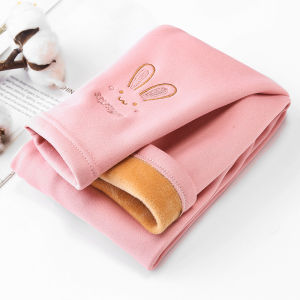 Quần Legging Dày Ấm Áp Cho Bé Gái Quần Bé Gái Mùa Thu Đông Hình Thỏ Dễ Thương Quần Trẻ Em Màu Trơn Nhung Ngoại Cỡ