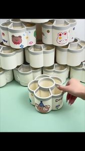 ộp Bút Xoay 360° 6 Ngăn Kèm Sticker - Đựng Bút Cọ Trang Điểm Đồ Dùng Học Sinh - Nhựa PP Dày Chống Thấm - 4 Màu Pastel Cho Bàn Học Văn Phòng