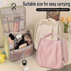 STARGOODS ผ้าสีพื้น กระเป๋าเครื่องสำอางคลาวด์ น่ารัก ความจุขนาดใหญ่ กระเป๋าใส่เครื่องสำอาง ง่าย ใช้งานได้หลากหลาย ล้างกระเป๋าถือ สำหรับการเดินทางกลางแจ้ง