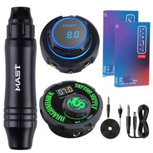 Available: Mast P10 Ultra Permanent Makeup RCA Rotary Complete Tattoo Machine Pen Kit with OLED Screen Power Supply 20pcs Cartridge Set Supplies