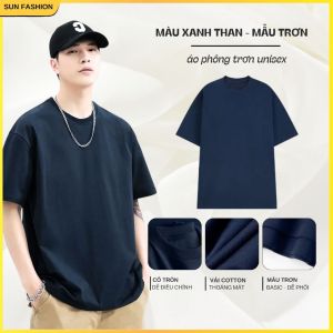 Áo phông nam nữ trơn Cotton SUN Màu Xanh Dương mẫu đơn giản trẻ trung năng động phong cách hàn quốc