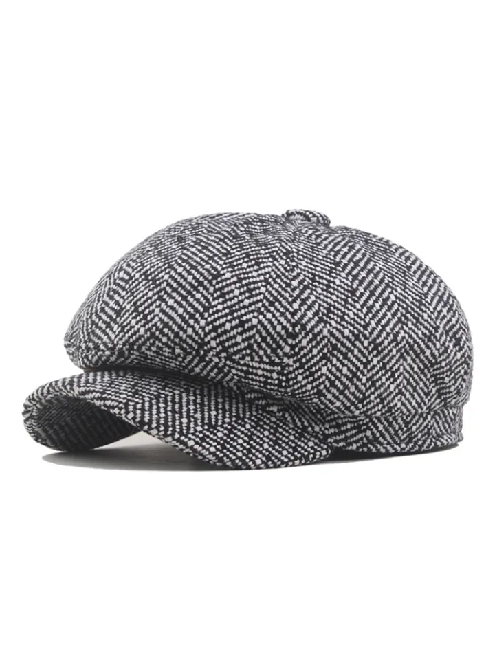 Peaky Hat Newsboy Flat Cap Herringbone Tweed Wool Baker Boy Gatsby Cap