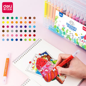 ปากกาสีน้ำ Deli 70672 ปากกาสีน้ำแท่งสามเหลี่ยมแบบสองหัว ปากกาเมจิกหัวพู่กัน ปากกาไฮไลท์ ปากกามาร์คเกอร์