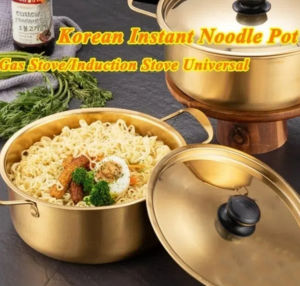 LITTLEX Mini Nồi Ramen có nắp thép không gỉ Lẩu Tiếng Hàn Mạ vàng Nồi súp Dụng cụ nấu ăn cắm trại