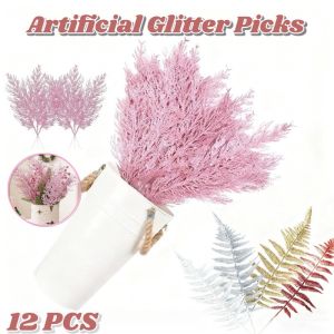 12PCS Christmas Picks Artificial Glittering Branches DIY Christmas Tree Decor Garland Making