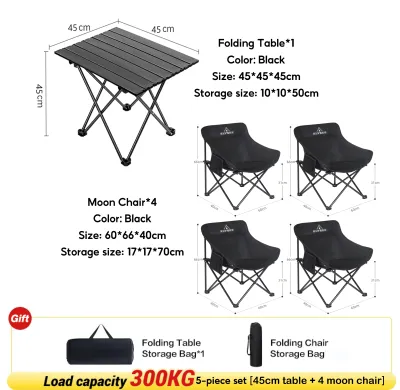 【COD】(Black 5-piece set) (4 CHAIRS+1 TABLE)Set Folding table and chair Camping Chair Bench/picnic Seat Outdoor Portable Table