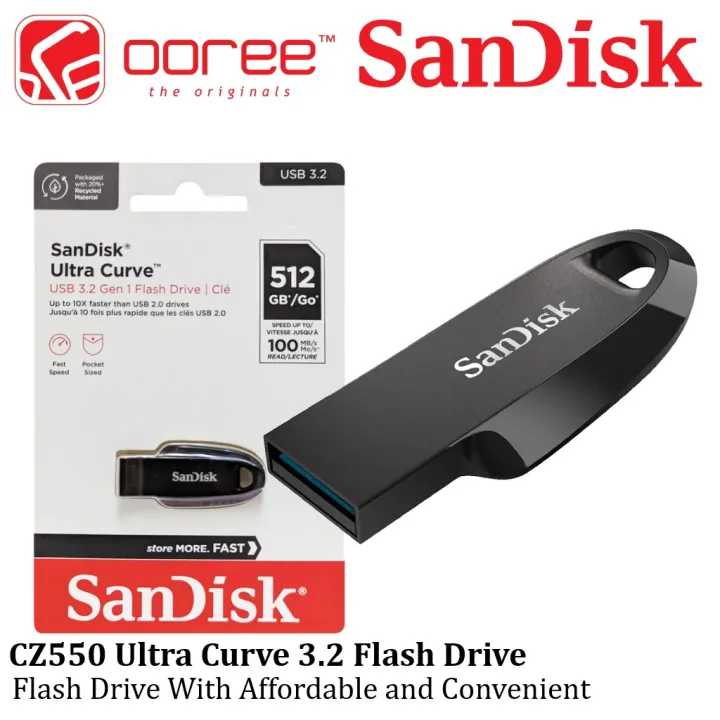 SANDISK ULTRA CURVE CZ550 USB 3.2 GEN 1 512GB FLASH DRIVE | THUMBDRIVE | PENDRIVE - CRUZER 550 - RELIABLE STORAGE