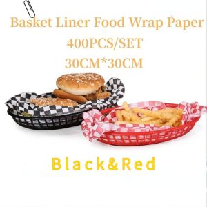 500pcs Wax Paper Bread Printed Food Grade Black Checkered Baking Oil Grease Paper Sandwich Fries